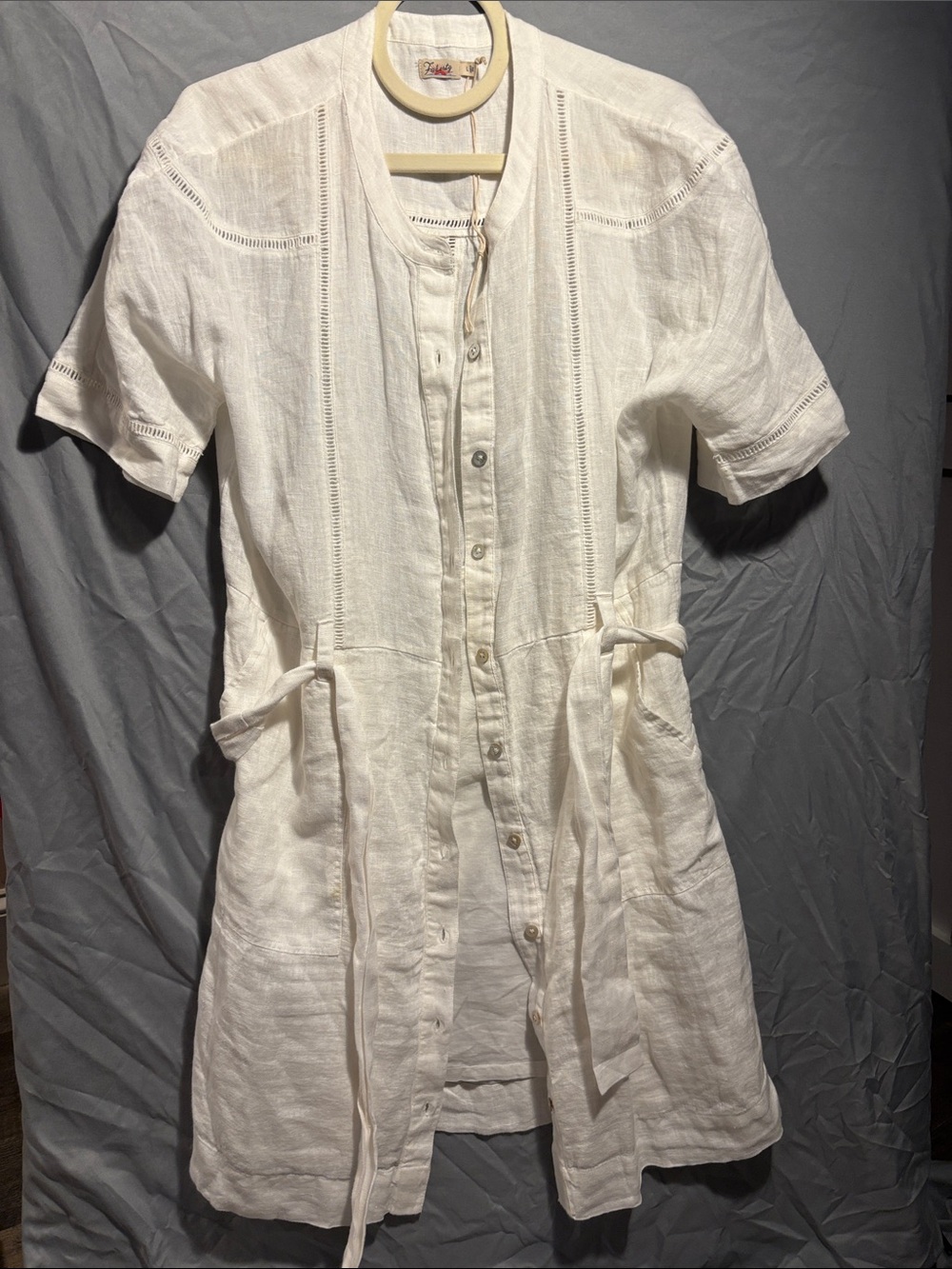 Faherty Cream Linen Button-Front Tunic Dress